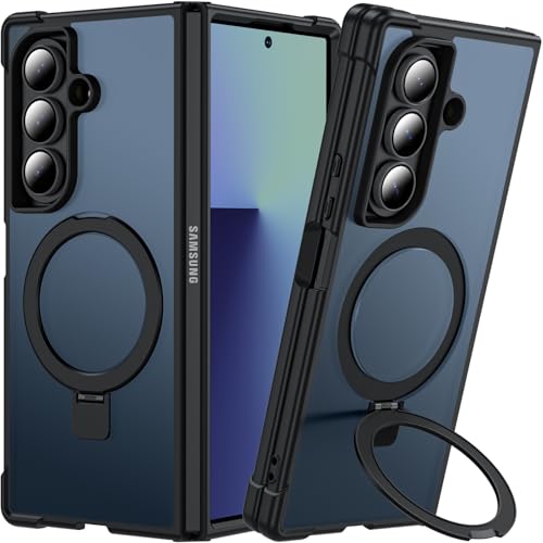 ottpluscase Magnetisches für Samsung Galaxy Z Fold 7 Hülle mit Verstellbarer Ständer Kompatibel mit MagSafe Militärnorm Schutz Translucent Matt Handyhülle für Samsung Fold7 - Schwarz