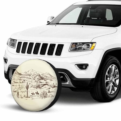 Image of Cowboys Spare Tire Cover Wild West Desert Horse Riding Animal Cactus Lanscape Prairie Hill Wheel Covers for RV Tires Camper Tire Case Protectors for Trailer Rv SUV Truck Travel Trailer 17 in