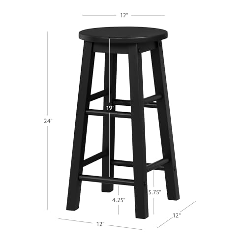 Image of Linon Zeke Black Solid Wood Backless Round Counter Stool with 24 Inch Seat Height