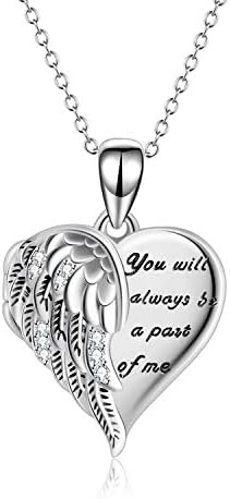 YFN Angel Wings Locket Necklace 925 Sterling Silver Guardian Angel Heart Locket Necklace that Holds Pictures for Women Jewelry