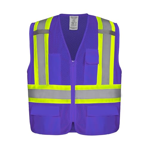 Image of KAYGO Reflective High Vis Safety Vest with Pockets for Men and Women KG0100 | Breathable Polyester Lightweight, Two-Tone, for Construction, Warehouse, Surveying, Cycling, Machine Washable