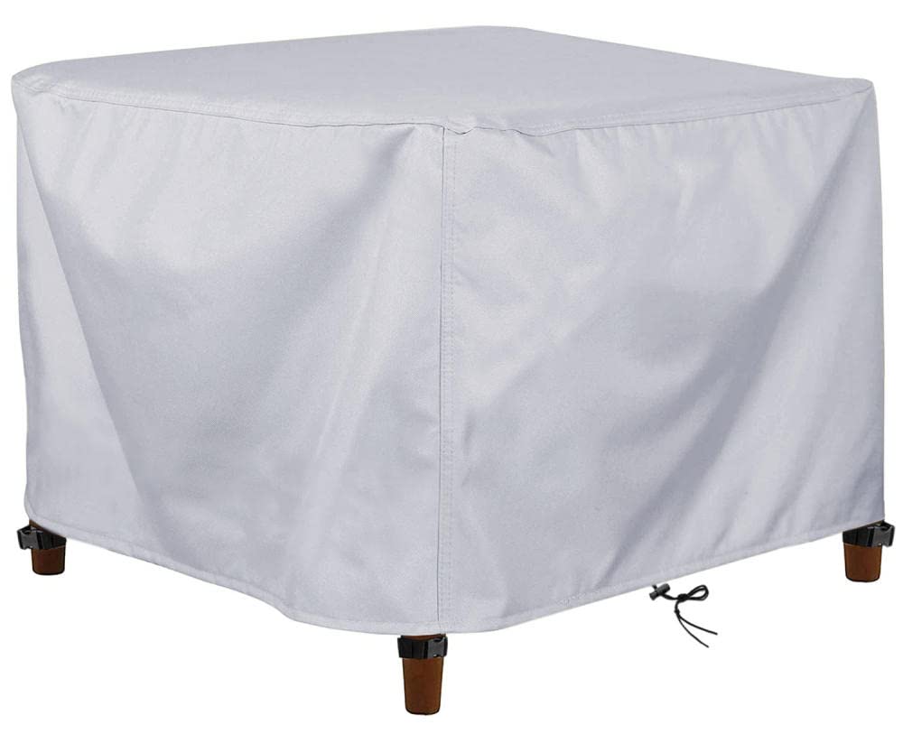 Housse de table de jardin 130x110x95 cm imperméable en bâche robuste 420D argentée pour salon rotin