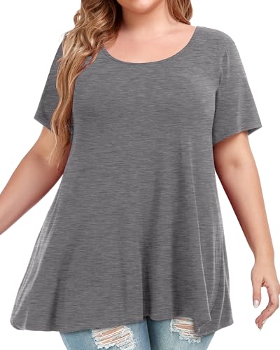 Image of JOELLYUS Plus Size Tops for Women Tunic Floral Casual Short Sleeves T Shirts Flowy Blouses 2026