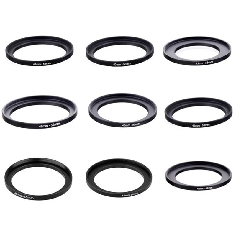 10 Uds 37-46 43-52 43-55 43-58 46-52 46-55 46-58 49-55 49-58 49-62mm Anillos de Aumento de Metal Juego de filtros adaptadores de Lente(10pcs 43-55mm)