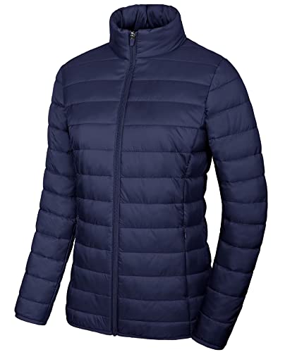 Magcomsen Women Ultra-Light Puffer Jacket With 3 Pockets Short Down Water-Resistant Stand-Collar Jacket Winter Coat, Navy Blue Xl #TOP1