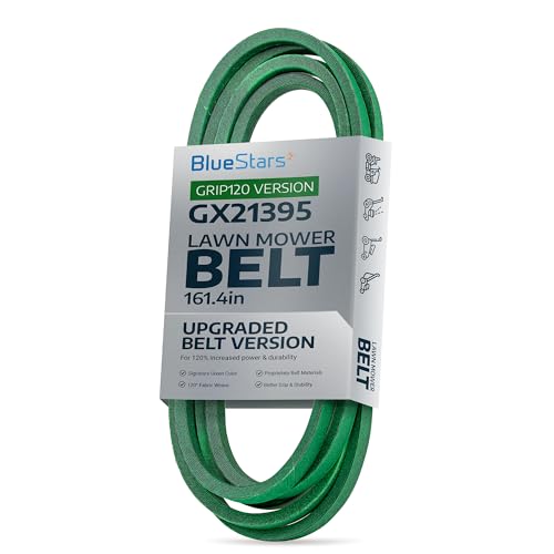 Image of [Upgraded Grip120] BlueStars GX21395 Mower Deck Belt 161.4 inch x 5 /8 inch | Deck Belt - for John Deere 54 inch Deck E180 D170 LA150 LA175 G110 S180 190C LA150 Lawn Tractors - Aramid Cord Mower Belt
