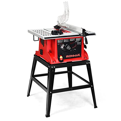 Nightcore Table Saw, 10-Inch 15-Amp Portable Multifunctional Saw w/36T Blade, 5000RPM & 45º Double-Bevel Cut Aluminum Table Saw, Bench Saw with Metal Stand & Sliding Miter Gauge for Woodworking