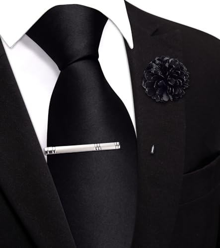 Image of Hi-Tie Pretied Boys Ties Solid Color Kids Adjustable Necktie Lapel Pin Clip Set Age 8-12 Wedding School Graduation