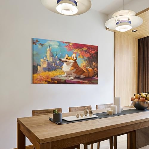Tableau Corgi déco murale géométrique pour salon et salle à manger chaleureuse