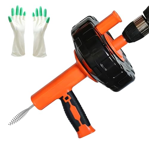 Drainsoon Auto Feed Drain Auger with Gloves, 33 Ft Drain Snake Hair Clog Remover, Heavy Duty...