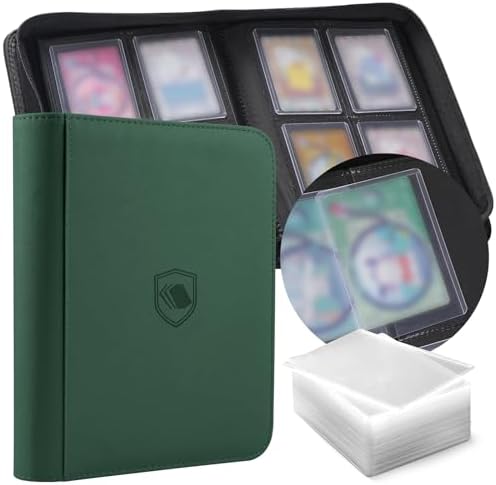 Toploader Sammelkarten Album mit 100 Toploadern und 100 Sleeves, für 128 Toploader, 4-Pocket Top Loader Binder für 3x4 Top Loader, Trading Card Binder für Sportkarten, TCG & Spielk