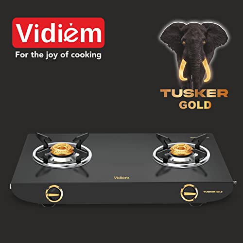Image of Vidiem Gas Stove S2 240 A Tusker Gold (Black) | Glavanized Iron 2 Burner framelesss Gas Stove | Manual Ignition | Safety, Reliability, High Efficiency | 5 years warranty