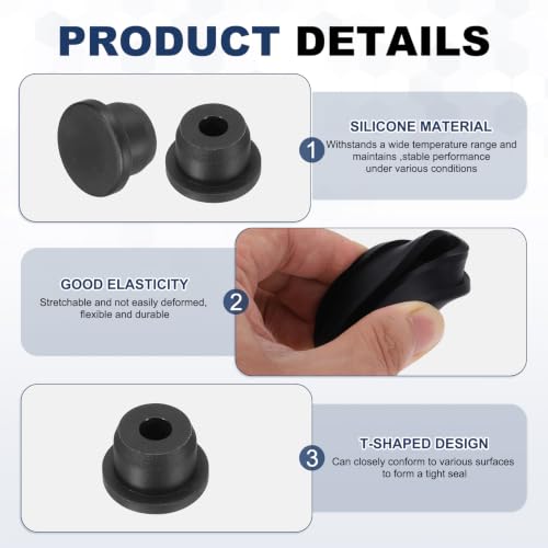 Image of MECCANIXITY 36pcs T-Shaped Silicone Plugs 15.5mm 5 /8 Inch Dia Snap in Plug Hole Seal Cover Round Rubber Stopper for 15-15.5mm Holes Kitchen Rubber Bulkheads Waterproof Sealing, Black