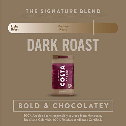 Costa Coffee Ground Coffee, Dark Roast, 2 bags (12oz each), Rainforest Alliance Certified