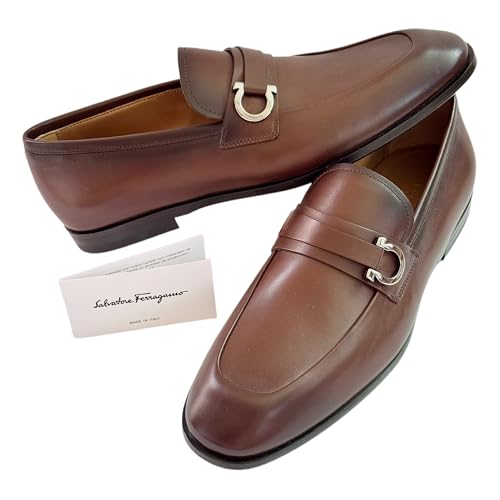 Florio Gancini Buckle Strap Loafers Brown Leather Men's Slip-on (Salvatore2