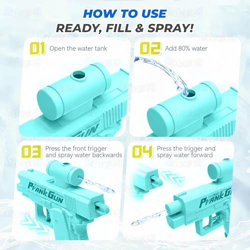 Image of Kidology Prank Two-Way Water Gun Toy | Double Spray Reverse Squirt Gun for Kids & Adults | Funny Surprise Water Blaster for Holi, Pool Parties & Outdoor Play (Blue)