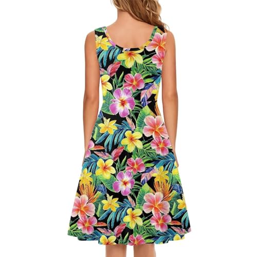 Image of Women Stylish Tank Dresses Sleeveless Round Neck Midi Casual Dress with Pocket for Summer