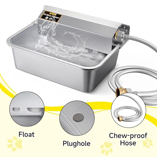 PETSOLON Automatic Dog Water Dispenser, 2 Gallons 304 Stainless Steel Large Dog Water Bowl Dispenser for Indoor/Outdoor, Pet & Livestock Water Feeder, Auto Fill, Fits GHT 3/4\" Faucet, Easy to Clean