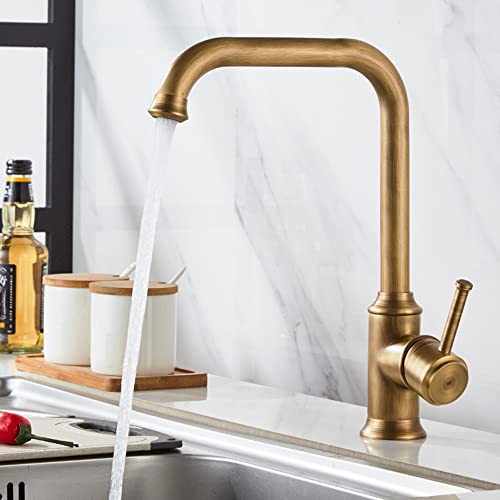 Antique Brass Kitchen Faucet Hot Cold Water Tap Deck Mounted Single Hole For Kitchen Sink 360 Rotation #TOP4