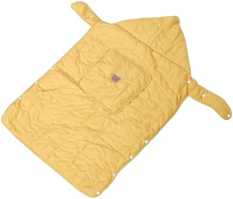 Qinlorgo Baby Carrier Cover, Windproof Bunting Bag with Soft Plush Lining, Infant Blanket with Multipurpose Pockets for Car Seats & Strollers, Suitable for All Seasons (Yellow with Bear Pattern) - 3