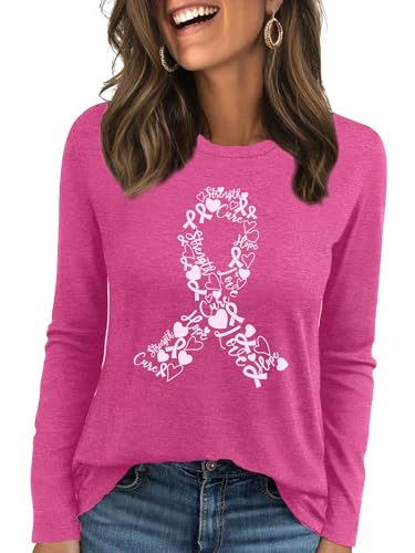 Breast Cancer Shirts for Women Breast Cancer Awareness T-Shirt Pink Ribbon Long Sleeve Tee Tops4