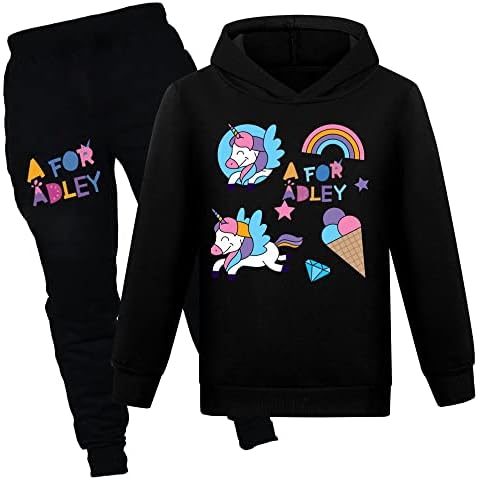 XWSM A for Adley Hoodie Trousers Set for Boys Girls Kids A for Adley Merch Top Comfortable Jumper (black,130cm,5 Years,6 Years) Cover
