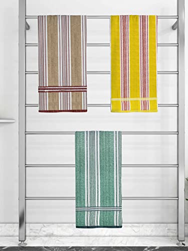 Athom Trendz Ecosaviour Striped Cotton Bath Towel 70×140 cm Multicolour Pack of Three