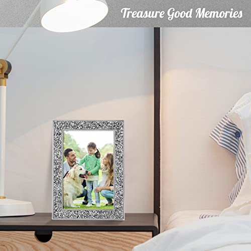Kathfly 6 Pcs 5 X 7 Inch Glitter Picture Frames, Sliver Glitter Photo Frame For Tabletop Or Wall Crushed Diamond Wedding Glass Photo Frame Picture Frame Horizontally Or Vertically For Home Display #TOP3