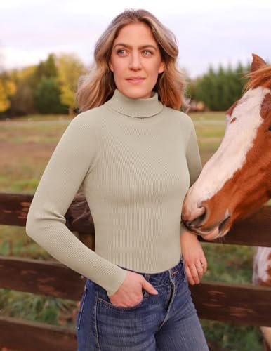 Image of ZESICA Women's Turtleneck Long Sleeve Shirts 2026 Spring Trendy Tops Slim Fitted Ribbed Knit Basic Casual Sweater