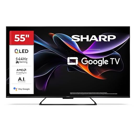 SHARP 55HR7365E – Google TV, 55" UHD, Rahmenlos, 144 Hz, QLED, HDR10, Dolby Vision HDR, Google Assistant mit Mikrofon, Chromecast, Bluetooth, Dolby Atmos 2x12 W, HDMI 2.1 x4, USBx2, Farbe Schwarz