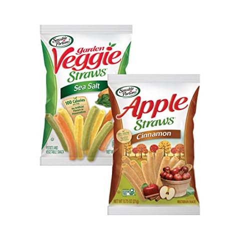 Sensible Portions Sweet & Salty Straws Variety Pack, Apple Straws and Sea Salt Veggie Straws, 0.75 oz Bag (Pack of 24) Cover
