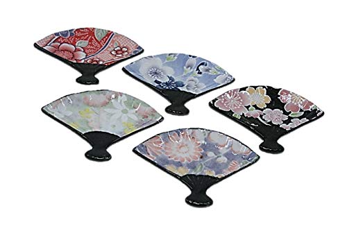扇 花絵巻箸休揃 日本製 箸置き 5個 セット 箸休め 扇子 陶器 ACSWEBSHOPオリジナル