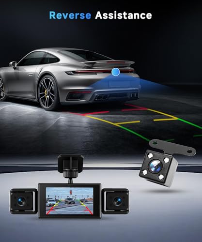Image of 360 Dash Cam Front and Rear Inside Left Right, 4 Channel FHD 1080P Dash Cam for Cars, 3 Inch IPS Dashcams with Night Vision, Loop Recording, 24H Parking Mode Monitor, Reverse View