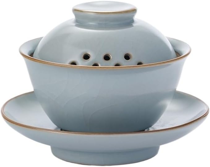 Ceramic Tea Tureen and White Covered Bowl with Cover Maker Gaiwan Kung(Blue)