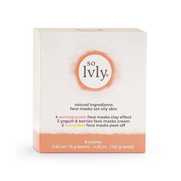 so-lvly-Skin-Care-Moisturizer-Facial-Mask-Cucumber-Yogurt-Berries-Pomegranate-052-Oz-Pack-of-8 so Lvly Pomegranate Body Butter, Pomegranate, 8.81 Ounce