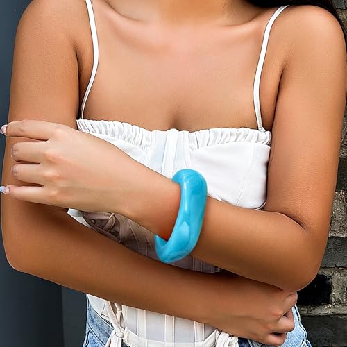 6 Pcs Colorful Square Acrylic Resin Bangle Bracelet Wide Geometric Irregular Geometric Wristbands Cuff Bangle Bracelet for Women3