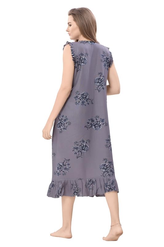 Image of Women's Viscose Blend Comfort Short Nighty with Side Pockets | Soft Printed Short Night Dress for Everyday Wear | Easy to Wear (CS5001)