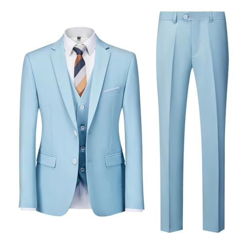 Generic Men's Slim Fit 3 Piece Suit Solid Color Notch Collar Tuxedo Single Breasted Jacket Pants4