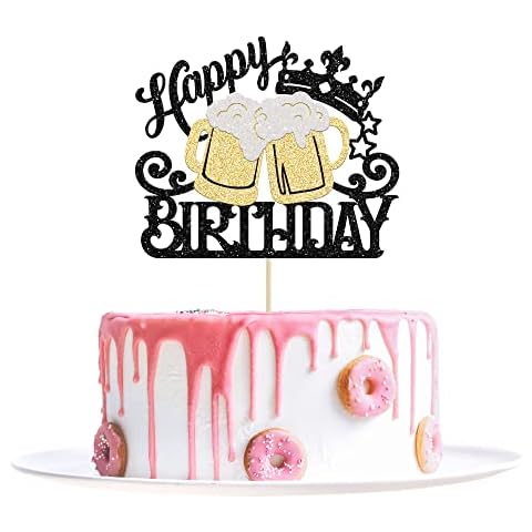 1 Pack Beer Happy Birthday Cake Topper Glitter Cheers and Beers Cake Pick Decorations for Celebrating Glorymoment Beer Theme Birthday Party Supplies Cover