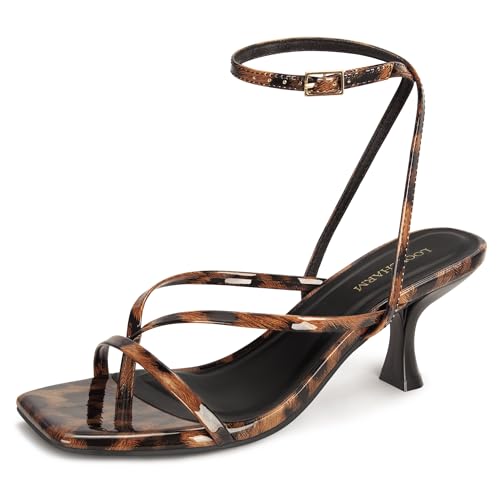 Image of Women's Kitten Heel Strappy Open Square Toe Thong Ankle Strap Heels for Wedding