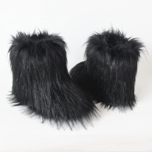 QMFUR Kids Girls Boys Furry Fluffy Short Snow Boot Suede Faux Fur Boot Winter Warm Mid-calf Boot Comfortable Flat Shoes Outdoor4