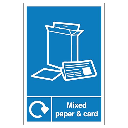 V Safety WRAP - Mixed Paper And Card Recycling 200 x 300mm - 1mm Rigid Plastic Safety Sign