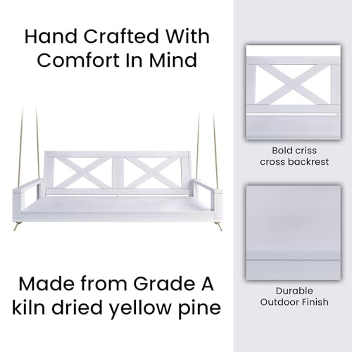 Image of Malvern 4 Foot Wood Porch Swing Bed in White Paint, Amish Handcrafted Daybed Style Swing