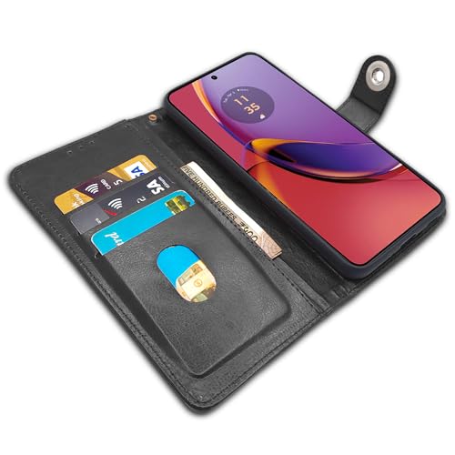 Image of Pikkme Motorola G84 5G Flip Cover Leather Finish | Wallet Stand and Shock Proof | Inside TPU with Card Pockets | Complete Protection Button Flip Case (Black)