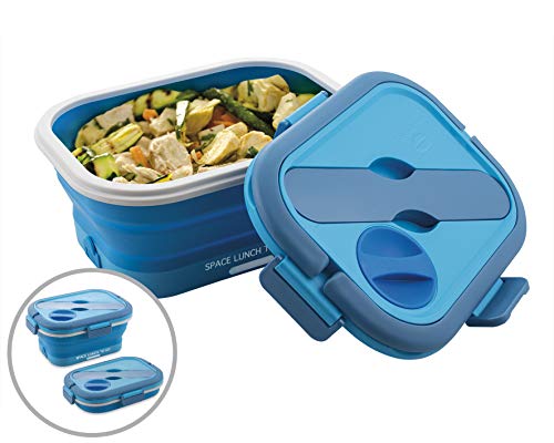 Macom Just Kitchen 864 Space Lunch to Go Hornillo eléctrico plegable Salvaspazio, 35 W, Azul/Blanco