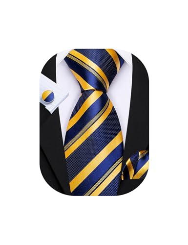 Image of Barry.Wang Mens Tie Set Plaid Check Neckties Formal Business Wedding Luxury Pocket Square Cufflinks