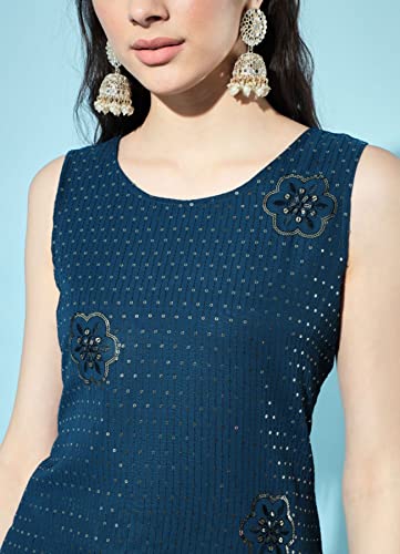 Image of SHOPPING QUEEN Women's Georgette Embroidered Kurta and Sharara Set