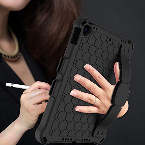 for iPad Mini 5保護ケース、ハンドルおよびショルダーストラップ付きTABCase耐衝撃性シリコンフラットケース、スクリーンプロテクター、キックスタンド、落下防止チャイルドケースカバー 専用7.9インチPad Mini第5世代/ 第4世代/第3世代/ 第1世代 (ブラック)