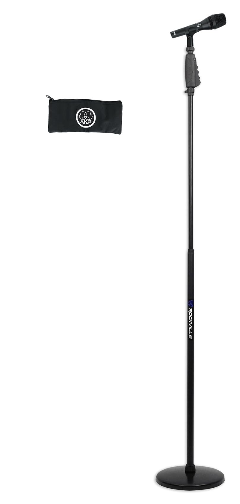 Audiosavings Bundle: (1) AKG P5i Handheld Dynamic Metal Vocal Microphone Mic Bundle with (1) Rockville RVMIC4 Round-Base Microphone Stand with Quick Release Hand Clutch (2 Items)