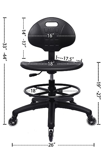 TAKE UR SEAT® Polyurethane Drafting Lab Stool Chair, 18" Adjustable Footring, 8" Adjustable Height, 450 lbs seat Capacity, Heavy Duty, Shipped Within 24 Hours Med. Bench Height (Rubber Caster)